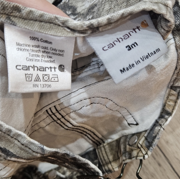 Carhartt Green and Brown Camo Overalls Real Tree Size 3 Months - Picture 5 of 5